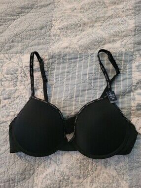 Nautica Size 36C Bra Black Underwire Adjustable Straps Logo Hook & Eye Closure
